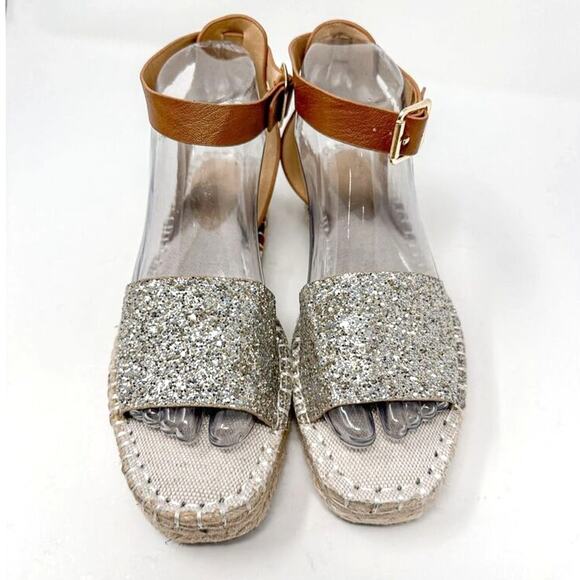 NEW H&M Platform Espadrilles Sparkling Sandals Brown Cream US Size 8 Size 39 - Picture 5 of 11